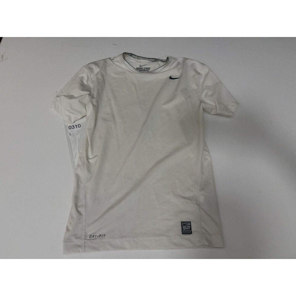 Men’s Nike Fitted Pro Combat Dri-fit Shirt. Off-White/ Tan Trim  Size Large